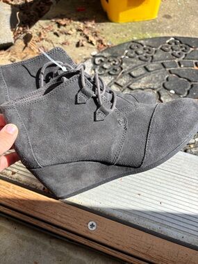 Toms Gray Suede Wedge Ankle Boots